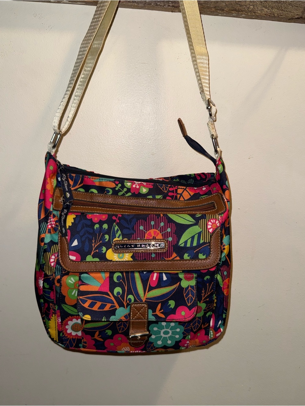 Lily Bloom Navy Floral Crossbody with Tan Accents